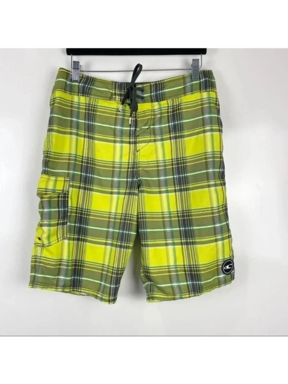O'Neill Yellow Plaid Board Shorts Men's Swim Trunks Size 32 Surf Beach
